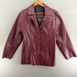 Women's Real Leather Argentina Burgundy Jacket Blazer Button Small